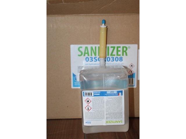 Vijf dozen met navulverpakkingen sanitizer gel. 6 x 800 ml per doos. - afbeelding 2 van  2