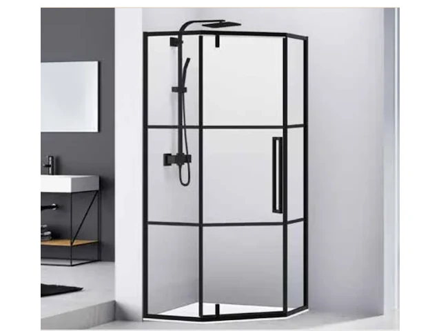 Vijfhoekige douchecabine van rijn products, st04, zwart - afbeelding 1 van  3