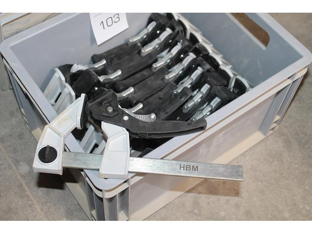 Vijftien lijmklemmen hbm in kunststof krat. - afbeelding 2 van  2