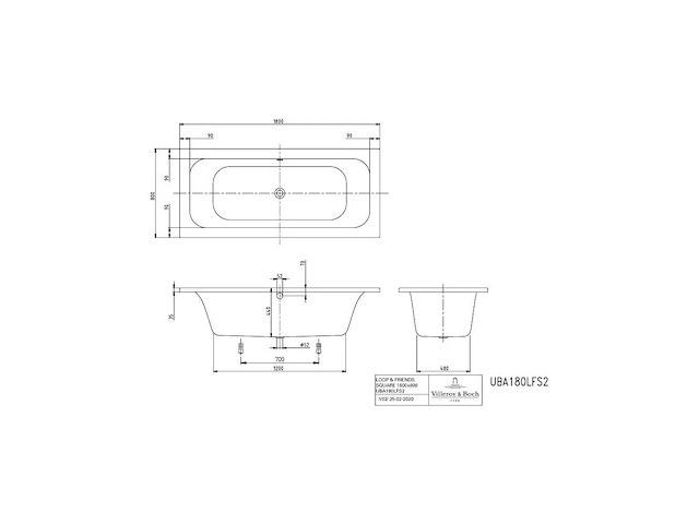 Villeroy & boch loop & friends 180x80cm inbouwbad - afbeelding 2 van  4