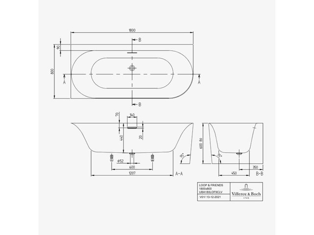Villeroy & boch loop & friends half vrijstaand bad - afbeelding 5 van  5
