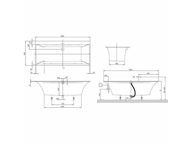 Villeroy & boch squaro edge 12 180x80cm ubq180sq2edv-01 inbouw bad - afbeelding 3 van  6