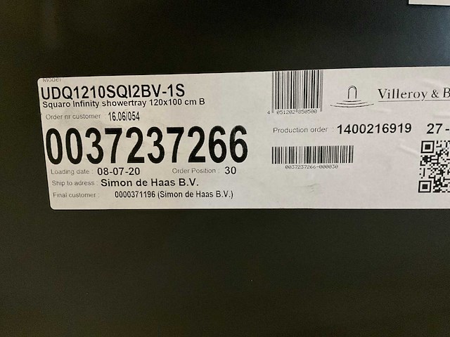 Villeroy&boch squaro infinity 120x100 douchebak - afbeelding 3 van  3