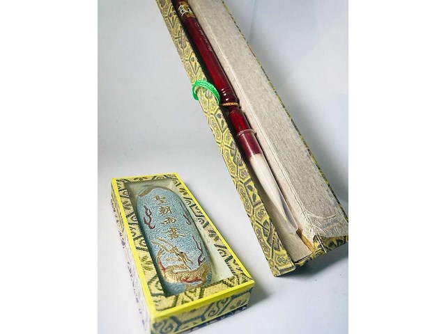 Vintage aziatische calligraphy - inksteen + penseel - afbeelding 1 van  5