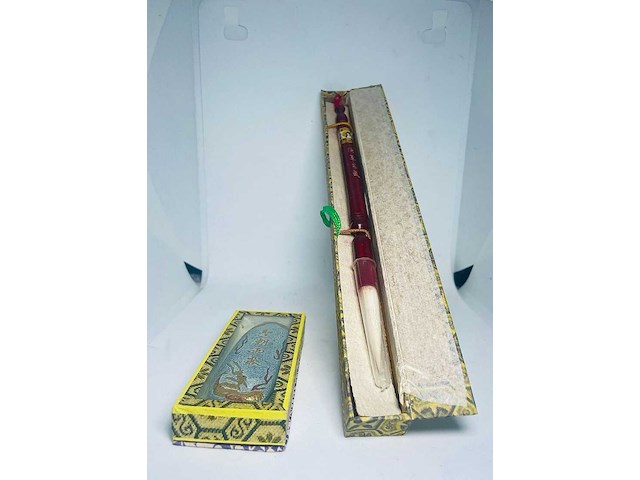 Vintage aziatische calligraphy - inksteen + penseel - afbeelding 4 van  5