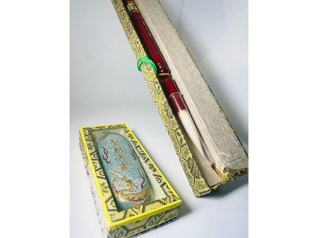 Vintage aziatische calligraphy - inksteen + penseel - afbeelding 1 van  5