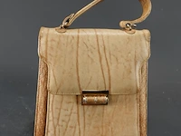 Vintage beige lederen handtas met bijpassende portefeuille en poederdoos - afbeelding 2 van  7