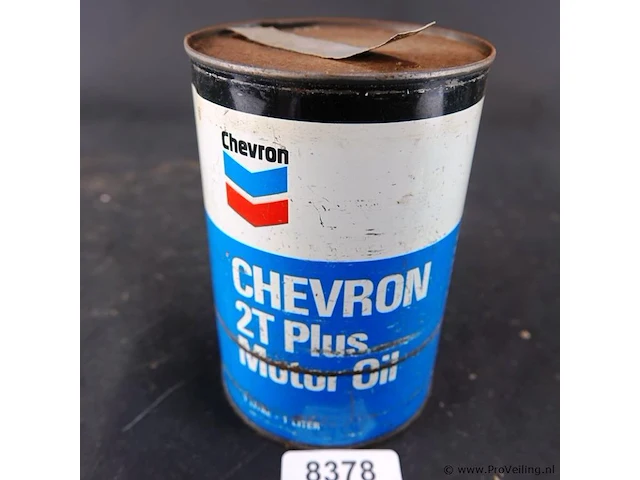 Vintage blik chevron 2t plus motorolie van 1 liter - afbeelding 1 van  6
