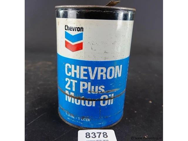 Vintage blik chevron 2t plus motorolie van 1 liter - afbeelding 2 van  6