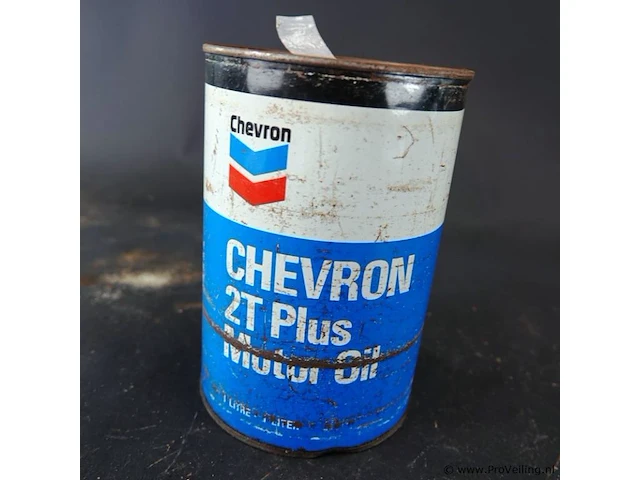 Vintage blik chevron 2t plus motorolie van 1 liter - afbeelding 4 van  6