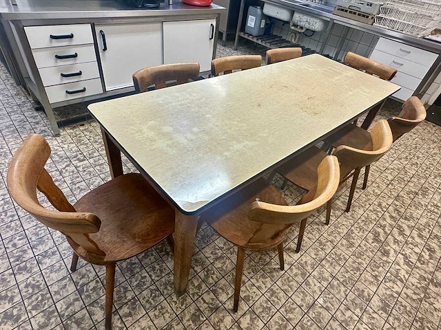 Vintage caféstoel jaren 50 (8x) met kantinetafel - afbeelding 3 van  3