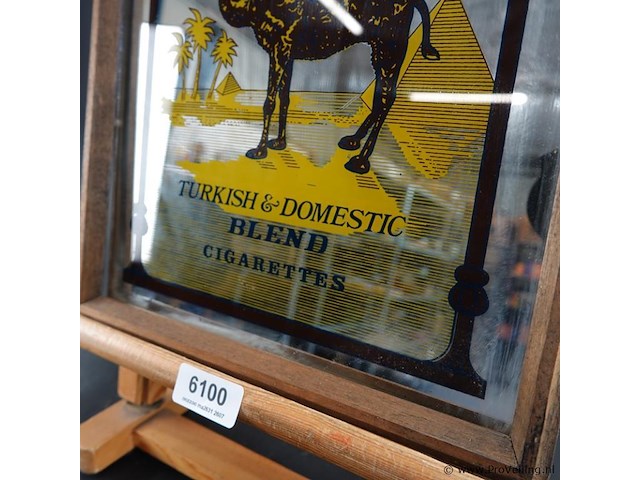 Vintage camel sigarettenreclamespiegel met houten frame - afbeelding 4 van  5