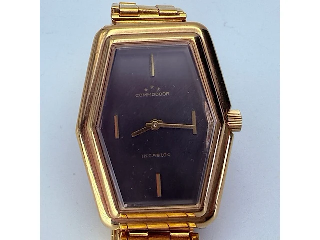 Vintage commodoor mechanisch verguld horloge - afbeelding 1 van  7