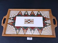 Vintage dienblad. bodem bestaat ui t 1 grote porseleinen tegel - afbeelding 3 van  5