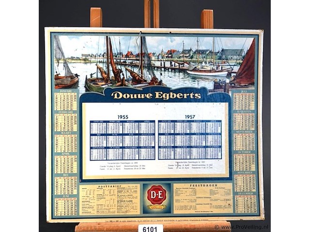 Vintage douwe egberts reclamekalender uit de jaren 50 - afbeelding 1 van  7