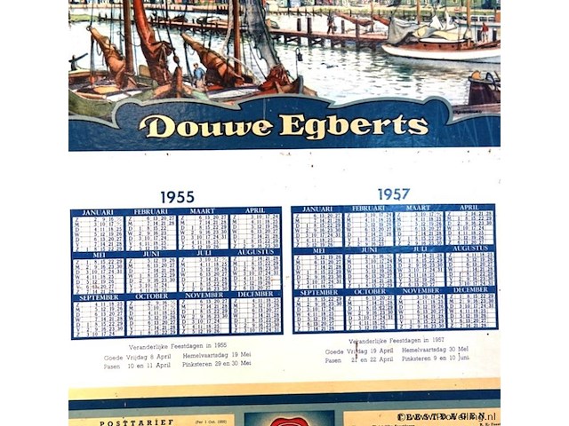 Vintage douwe egberts reclamekalender uit de jaren 50 - afbeelding 2 van  7
