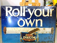Vintage drum tabak reclamebord roll your own metalen bord - afbeelding 2 van  5