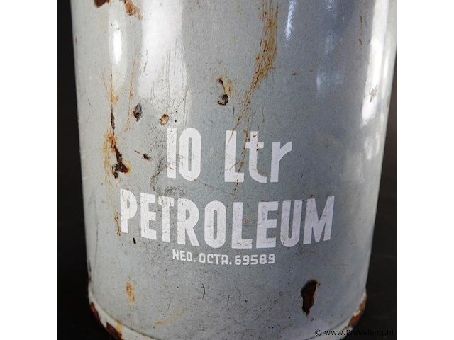Vintage emaille 10 liter petroleum kan - afbeelding 2 van  7