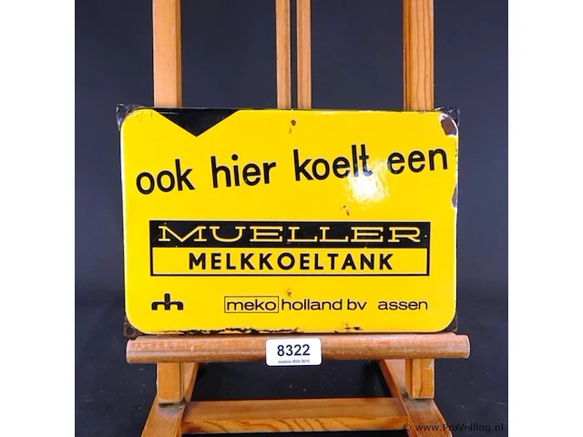 Vintage emaille reclamebord van een mueller melkkoeltank, gedistribueerd door meko holland b.v. in assen - afbeelding 1 van  5