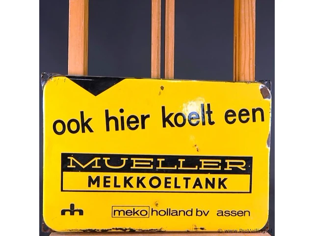 Vintage emaille reclamebord van een mueller melkkoeltank, gedistribueerd door meko holland b.v. in assen - afbeelding 3 van  5