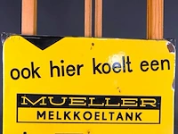 Vintage emaille reclamebord van een mueller melkkoeltank, gedistribueerd door meko holland b.v. in assen - afbeelding 3 van  5