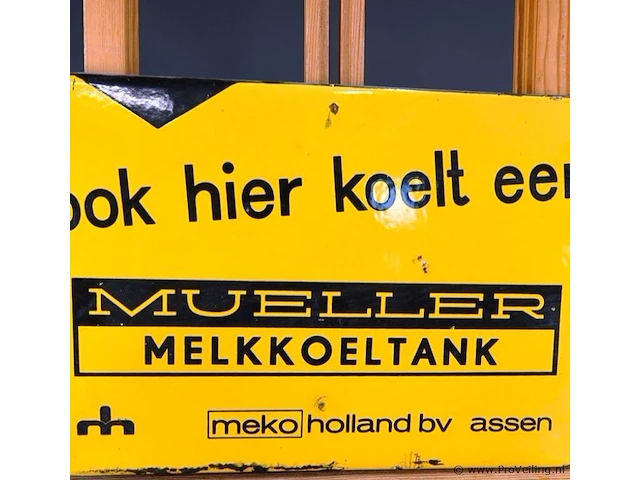 Vintage emaille reclamebord van een mueller melkkoeltank, gedistribueerd door meko holland b.v. in assen - afbeelding 4 van  5