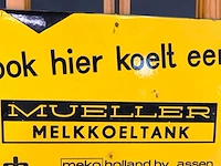 Vintage emaille reclamebord van een mueller melkkoeltank, gedistribueerd door meko holland b.v. in assen - afbeelding 4 van  5