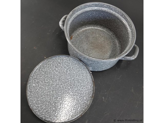 Vintage emaille (wolkjes)pan - afbeelding 4 van  5
