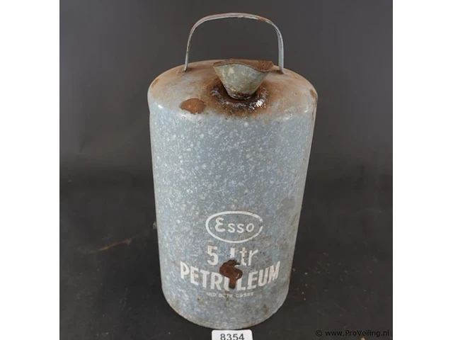 Vintage esso 5-liter petroleumkan van emaille met een grijze spikkelafwerking uit het midden van de 20e eeuw - afbeelding 1 van  6