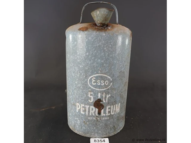 Vintage esso 5-liter petroleumkan van emaille met een grijze spikkelafwerking uit het midden van de 20e eeuw - afbeelding 2 van  6