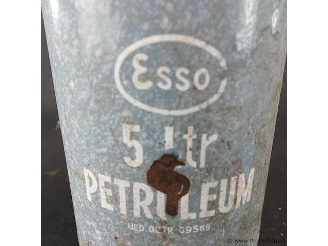 Vintage esso 5-liter petroleumkan van emaille met een grijze spikkelafwerking uit het midden van de 20e eeuw - afbeelding 3 van  6