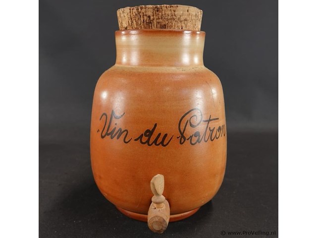 Vintage franse keramieken wijnvat met stop en kraan - afbeelding 3 van  5