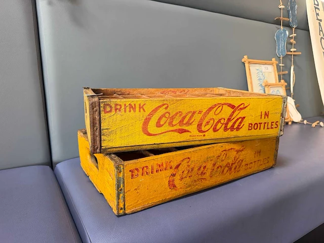 Vintage gele houten coca cola flessenkrat (2x) - afbeelding 5 van  6