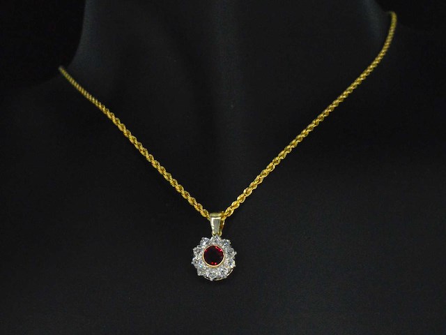 Vintage hanger met robijn en oud geslepen diamanten - afbeelding 2 van  7