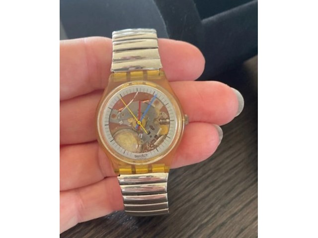 Vintage horloge, swatch "gent collection", jelly fisch gk 100 re, zilver transparant, 1986 - afbeelding 1 van  3
