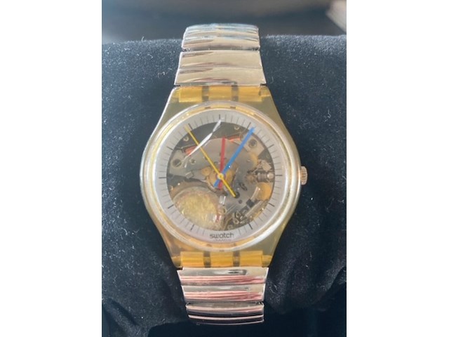 Vintage horloge, swatch "gent collection", jelly fisch gk 100 re, zilver transparant, 1986 - afbeelding 2 van  3