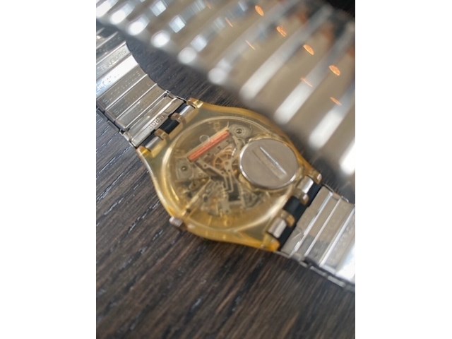 Vintage horloge, swatch "gent collection", jelly fisch gk 100 re, zilver transparant, 1986 - afbeelding 3 van  3