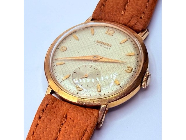 Vintage invicta 40 micron goud mechanisch horloge - afbeelding 1 van  6