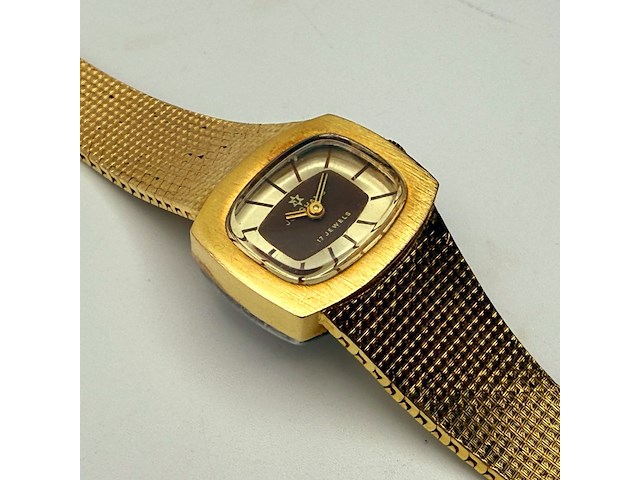 Vintage junghans goldplated mechanisch horloge - afbeelding 1 van  7