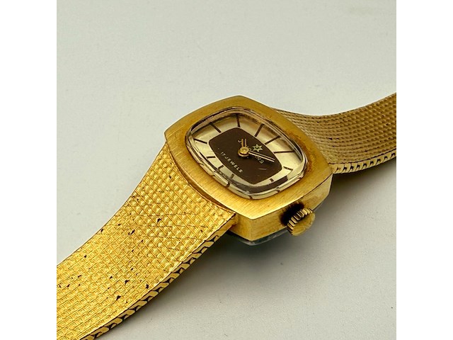Vintage junghans goldplated mechanisch horloge - afbeelding 2 van  7