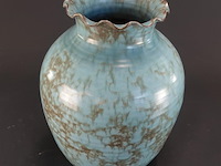 Vintage keramieken vaas in turquoise/bruine 'rubra' glazuur, ontworpen door wim visser voor de sphinx / petrus regout maastricht rond 1954. - afbeelding 2 van  5