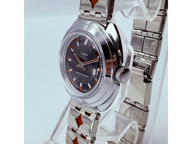 Vintage mechanisch timex horloge met originele doos en papieren - afbeelding 2 van  7