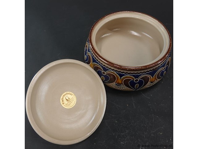 Vintage merkelbach duitse steengoed pot met deksel in zoutglazuur - afbeelding 4 van  5