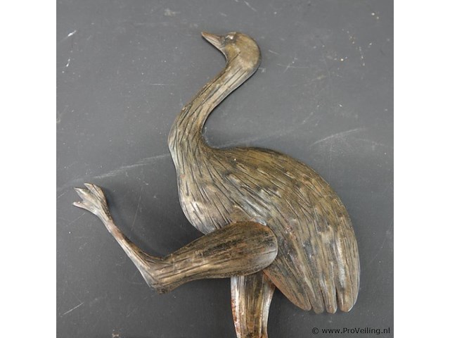 Vintage messing struisvogel/emu als wandversiering - afbeelding 3 van  5