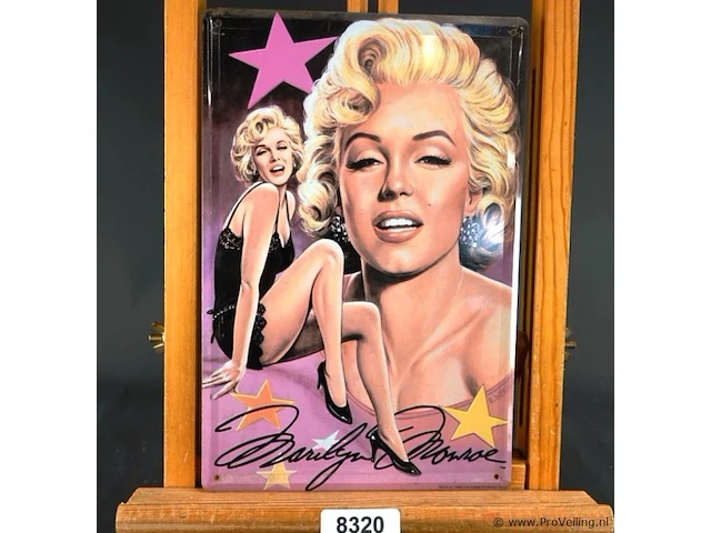 Vintage metalen marilyn monroe blikken wandbord uit 1995 van the estate of marilyn monroe, met het kunstenaarteken van e. wehder - afbeelding 1 van  5