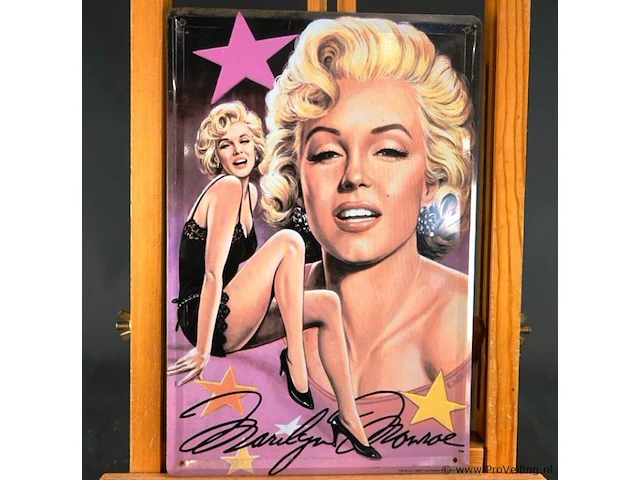Vintage metalen marilyn monroe blikken wandbord uit 1995 van the estate of marilyn monroe, met het kunstenaarteken van e. wehder - afbeelding 2 van  5