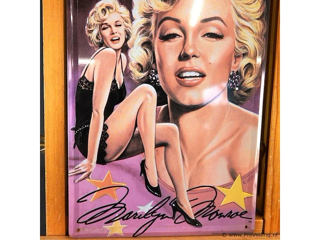 Vintage metalen marilyn monroe blikken wandbord uit 1995 van the estate of marilyn monroe, met het kunstenaarteken van e. wehder - afbeelding 4 van  5