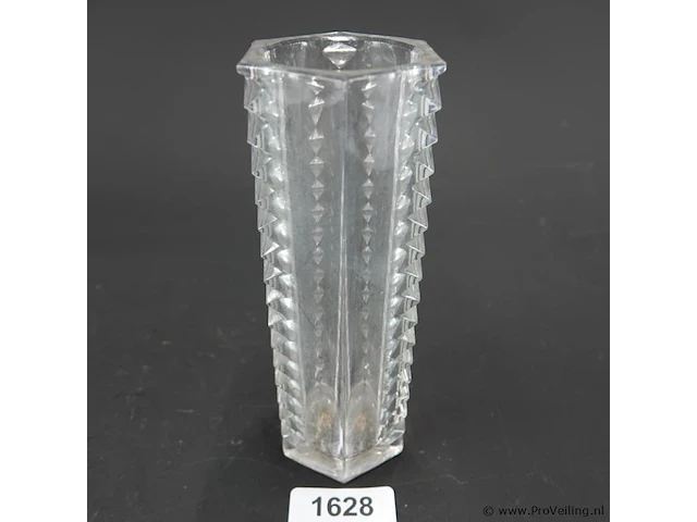 Vintage modernist clear glass vase met geometrisch zaagtand design - afbeelding 1 van  5