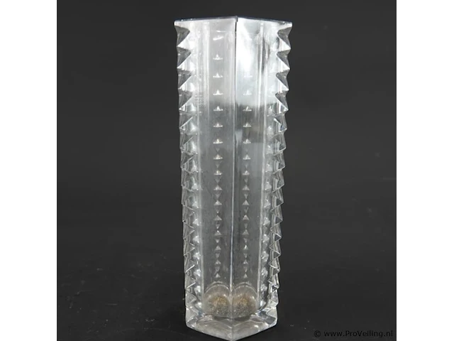 Vintage modernist clear glass vase met geometrisch zaagtand design - afbeelding 2 van  5