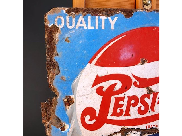 Vintage pepsi-cola reclamebord van geëmailleerd metaal - afbeelding 2 van  7